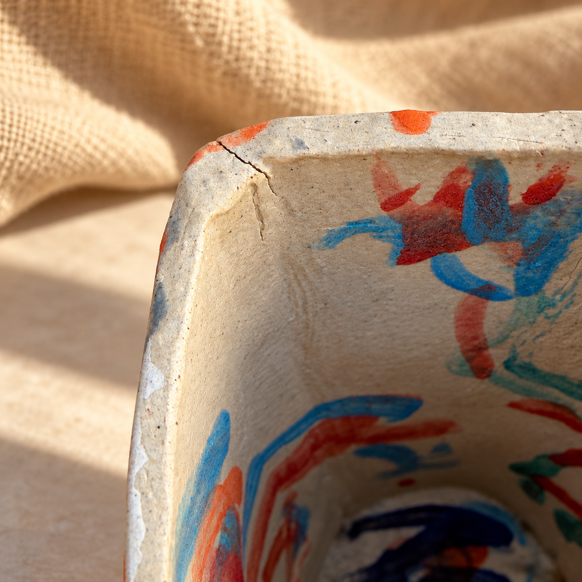 Close-up of abstract decoration on studio pottery vase
