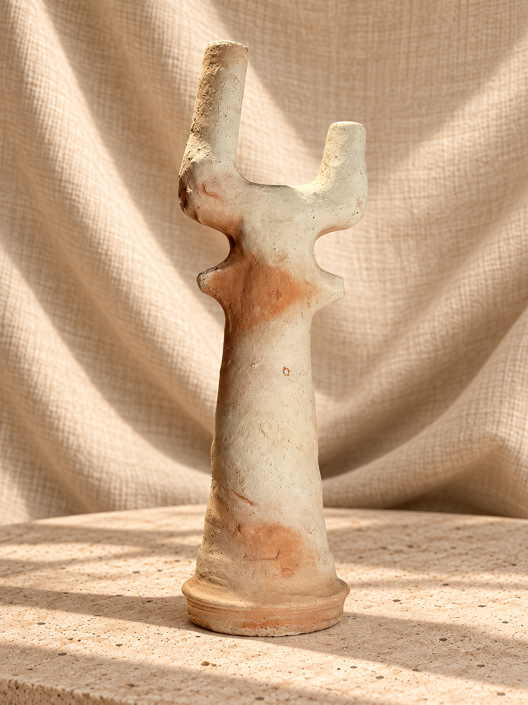 Close-up of earthy unglazed terracotta surface and handmade texture on Moroccan double-spout vessel — Hommes and Gardens, Vases + Vessels Collection, Home Decor, Interior Designer, Luxury Design, Art, Objects, Handcrafted Pottery, Moroccan Decor, Rustic Decor, Organic Modern, Nature.