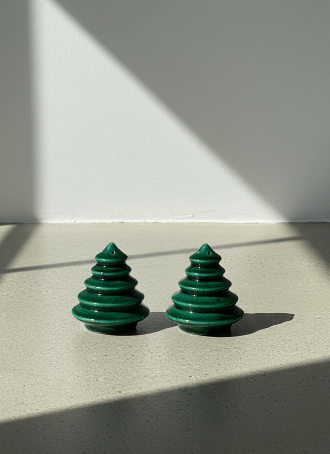 vintage ceramic Christmas tree salt and pepper shaker set