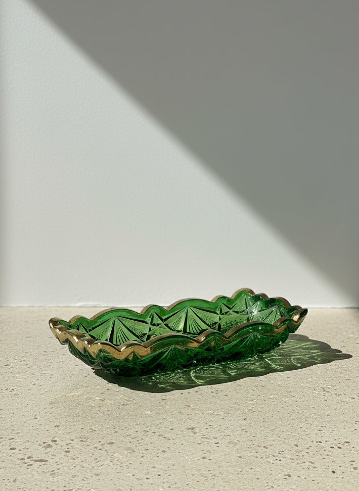 anchor hocking green glass relish dish