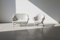 Vintage white wicker loveseat and armchair set with barrel backs
