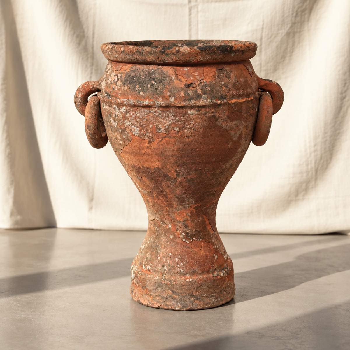 Mediterranean terracotta amphora planter with double loop handles