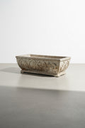 1950s vintage French rectangular Fleur-de-Lis cement planter in grey tone, a durable handcrafted vessel with timeless garden elegance — Hommes and Gardens, Pots + Vessels Collection, Garden Decor, Landscape Architect, Interior Designer, Outdoor Living, Outdoor Decorations, Home Design, Luxury Design, Art, Furniture, Objects, Best Gifts, Nature, Backyard, Yard.