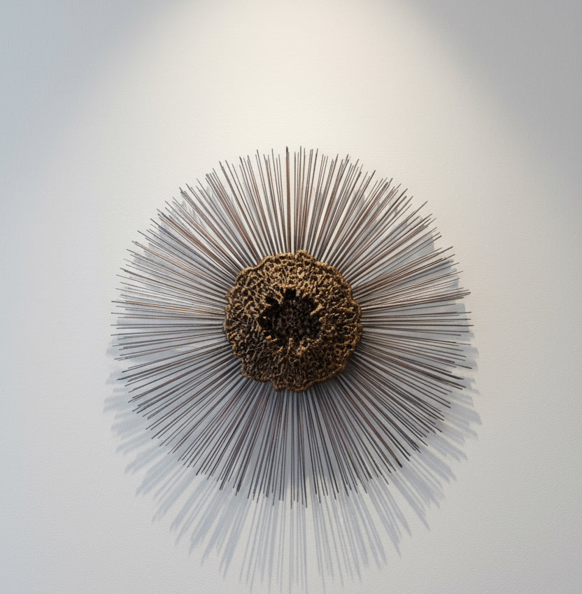 1970s Curtis Jeré and Friedle Bruce brass-style sunburst wall sculpture with torch-cut copper-toned rays and central orb, a striking Mid-Century Modern art piece — Hommes and Gardens, Wallscape Collection, Home Decor, Landscape Architect, Interior Designer, Outdoor Living, Outdoor Decorations, Home Design, Luxury Design, Art, Furniture, Objects, Best Gifts, Nature, Backyard, Yard.
