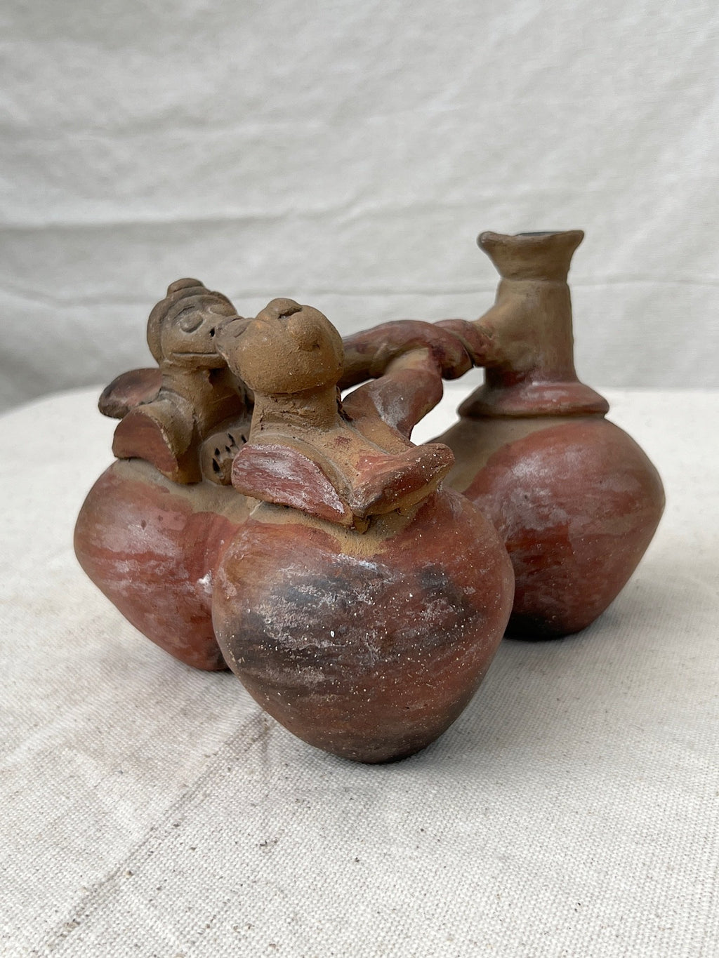 Rare Pre Columbian Terracotta Chimu Vessel Pottery showcasing intricate ancient artistry. hommes + gardens estudio.