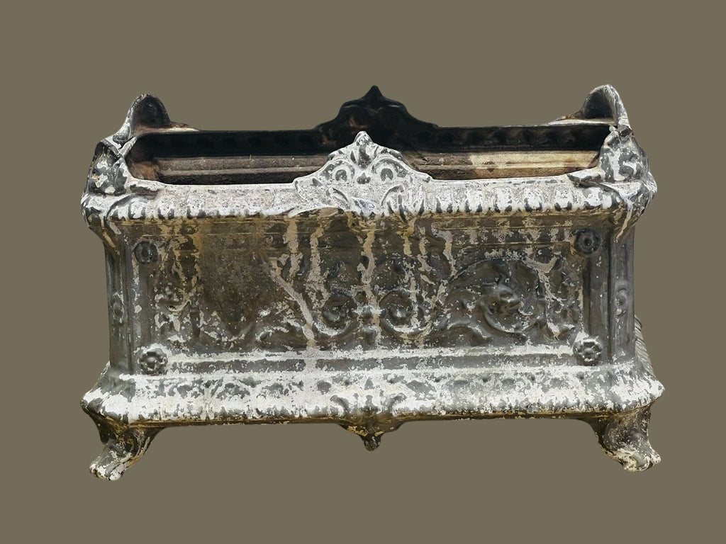 Antique cast iron garden urn planter with French relief ornamentation, weathered patina, and classic proportions for elegant garden display — Hommes and Gardens, Pots + Planters Collection, Landscape Architect, Interior Designer, Outdoor Living, Art, Furniture, Objects, Best Gifts, Nature, Backyard, Yard, Outdoor Decorations, Home Decor, Home Design, Luxury Design.