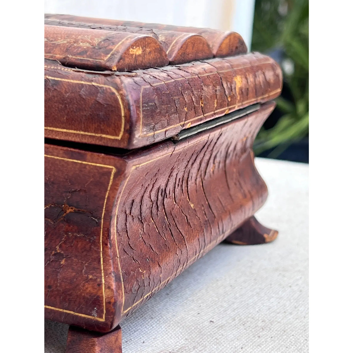 Antique leather-wrapped jewelry box with iron ornamentation and wooden legs, 19th-century Victorian collectible for refined interiors — Hommes and Gardens, Objects Collection, Landscape Architect, Interior Designer, Outdoor Living, Art, Furniture, Objects, Best Gifts, Nature, Backyard, Yard, Outdoor Decorations, Home Decor, Home Design, Luxury Design.