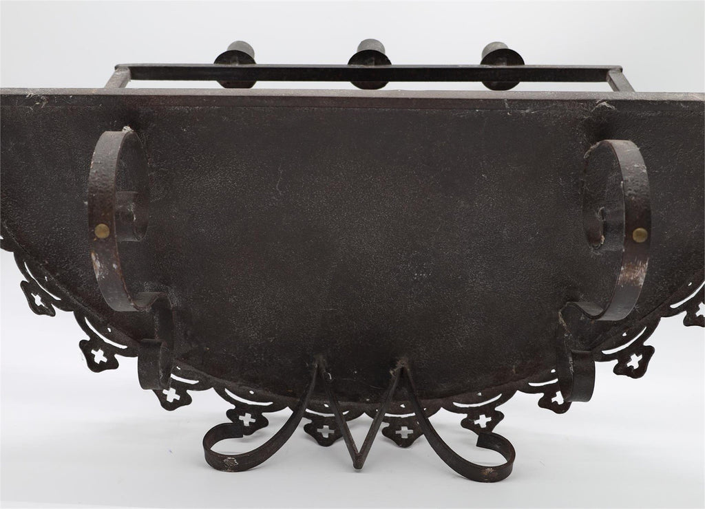 Set of two Antique Gothic Wrought iron Candle Wall Shelf or Sconce showing wrought ironwork design and holder features. hommes + gardens estudio.