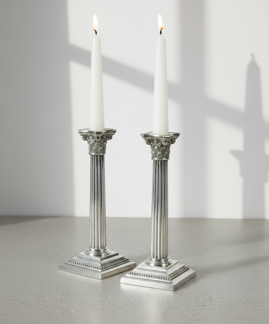 Gorham Neoclassical Corinthian column candlesticks made for the Broadmoor Hotel, crafted in silver with intricate 1914 detailing — Hommes and Gardens, Smoke + Fire Collection, Landscape Architect, Interior Designer, Outdoor Living, Outdoor Decorations, Home Decor, Home Design, Luxury Design, Art, Furniture, Objects, Best Gifts, Nature, Backyard, Yard.