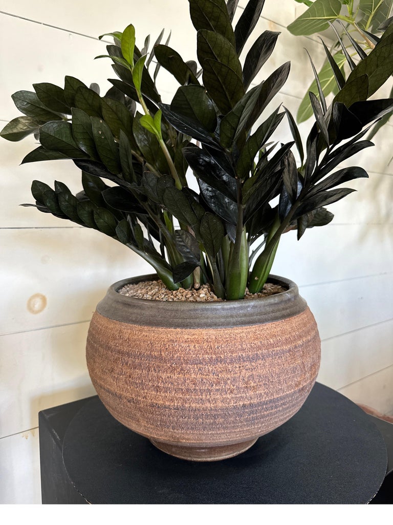 Handcrafted Bob Kinzie mid-century stoneware pot with ribbed surface and deep brown finish, classic California modern pottery — Hommes and Gardens, Pots + Vessels Collection, Landscape Architect, Interior Designer, Outdoor Living, Outdoor Decorations, Home Decor, Home Design, Luxury Design, Art, Furniture, Objects, Best Gifts, Nature, Backyard, Yard.