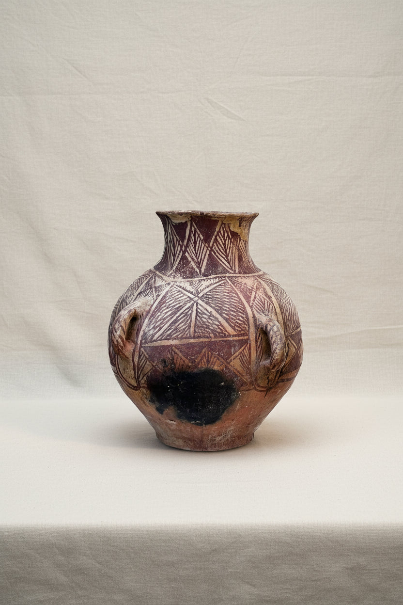 Hishey Jarrah Style 26-inch Zir Jar featuring red design and wabi-sabi black abstract motif, handcrafted in Ramallah with early 20th-century Palestinian terracotta artistry — Hommes and Gardens, Pots & Vessels Collection, Home Decor, Outdoor Decorations, Landscape Architect, Interior Designer, Outdoor Living, Home Design, Luxury Design, Art, Furniture, Objects, Best Gifts, Nature, Backyard, Yard.