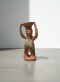 Pre-Columbian Style Terracotta Ritual Figure With Raised Arms, handcrafted Mesoamerican sculpture, hommes + gardens estudio.