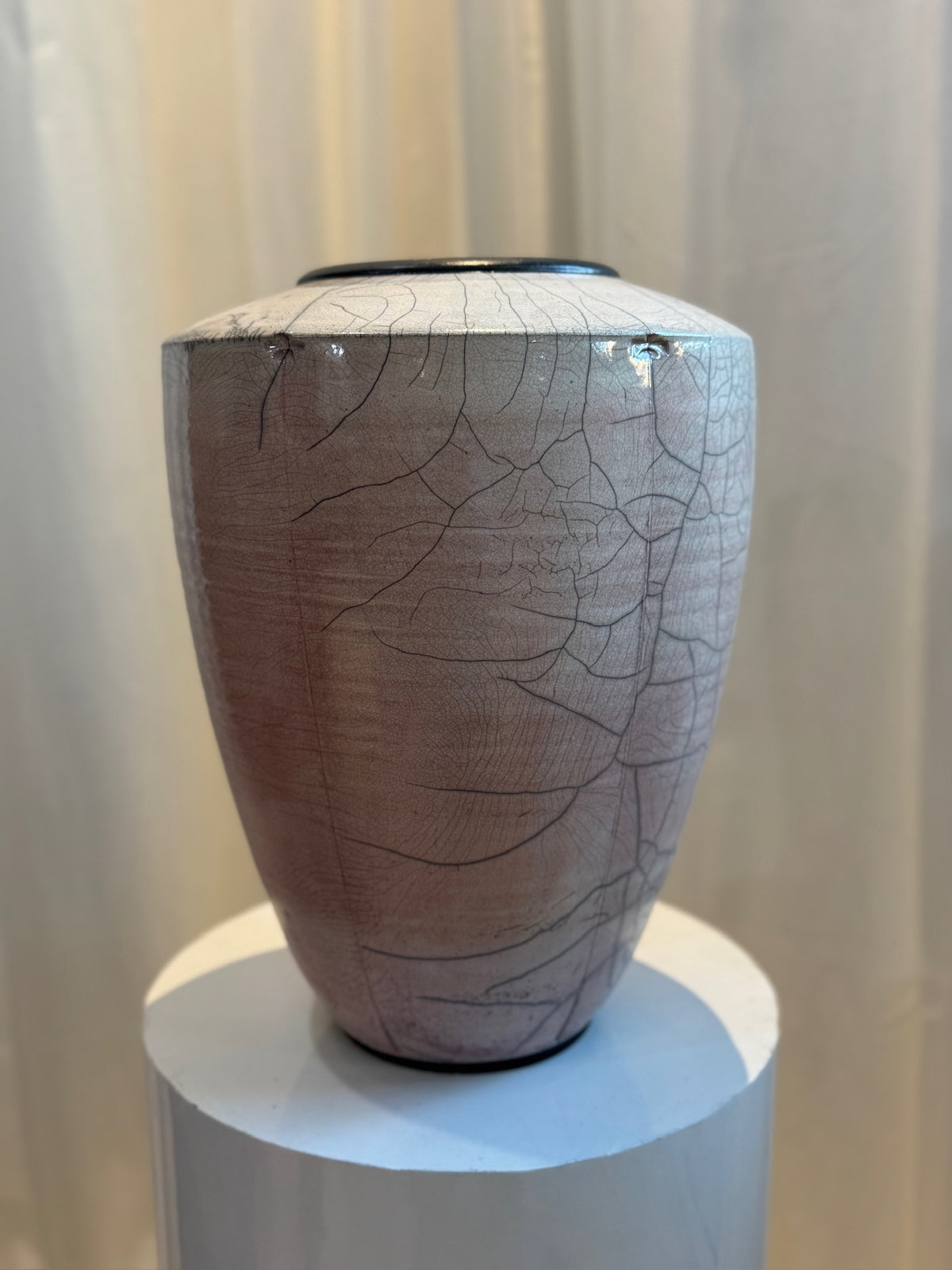 Raku pottery large handcrafted vase with signature crackle glaze finish, signed by the artist, an impressive statement piece for artful interiors — Hommes and Gardens, Vases + Vessels Collection, Landscape Architect, Interior Designer, Outdoor Living, Art, Furniture, Objects, Best Gifts, Nature, Backyard, Yard, Outdoor Decorations, Home Decor, Home Design, Luxury Design.