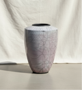 Raku pottery large handcrafted vase featuring a stunning crackle glaze finish and artist signature, a creative statement piece for home interiors — Hommes and Gardens, Pots + Vessels Collection, Decorative Collection, Landscape Architect, Interior Designer, Outdoor Living, Outdoor Decorations, Home Design, Luxury Design, Art, Furniture, Objects, Best Gifts, Nature, Backyard, Yard.