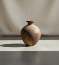 Rustic handcrafted studio pottery vase with aged patina, earthy tones, and concentric ridges, a vintage ceramic vessel reflecting timeless artisan craftsmanship — Hommes and Gardens, Objects Collection, Home Decor, Landscape Architect, Interior Designer, Outdoor Living, Outdoor Decorations, Home Design, Luxury Design, Art, Furniture, Objects, Best Gifts, Nature, Backyard, Yard.