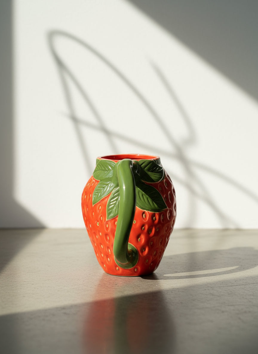 Whimsical Hand-Painted Ceramic Strawberry Watering Can – Garden Decor & Indoor Use. hommes + gardens estudio