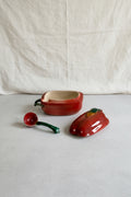 Vintage Hand Painted Chili Pepper Salsa Bowl & Spoon 3 Piece Set with rustic design, perfect for kitchen décor. hommes + gardens estudio.