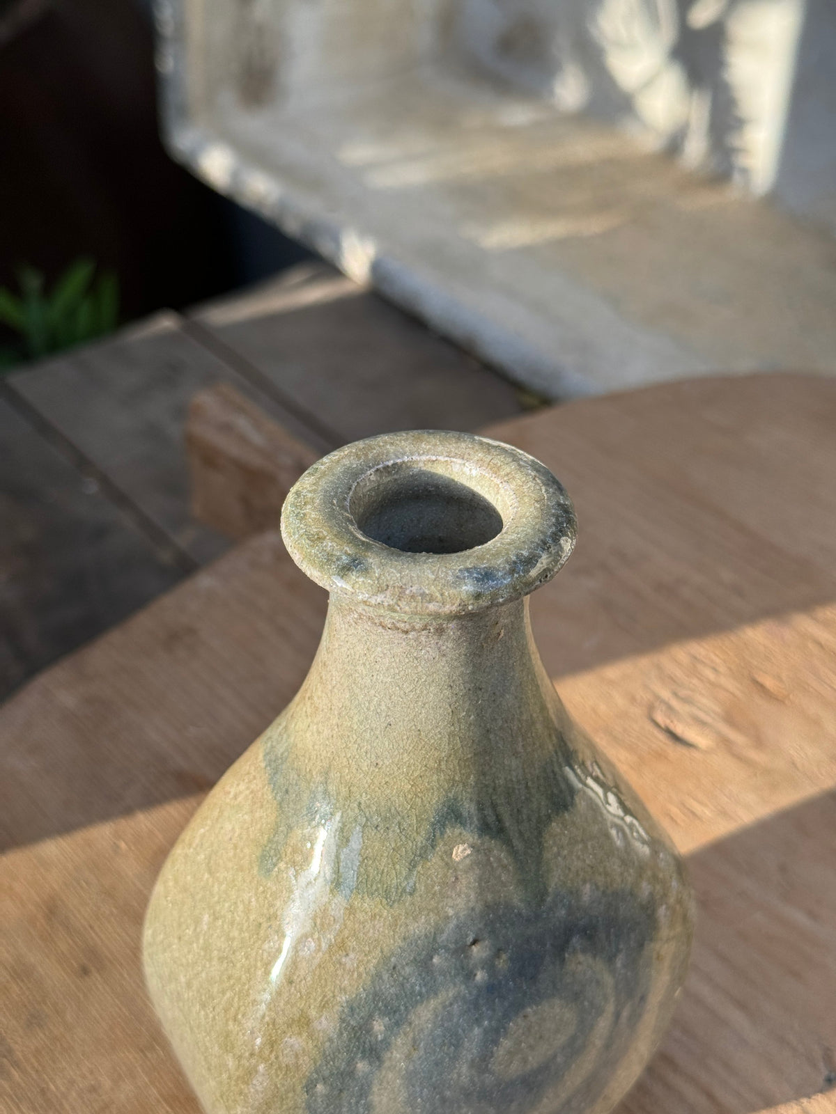 Vintage Glazed Spiral Studio Art Pottery Vase with unique spiral design and gray hue. hommes + gardens estudio.