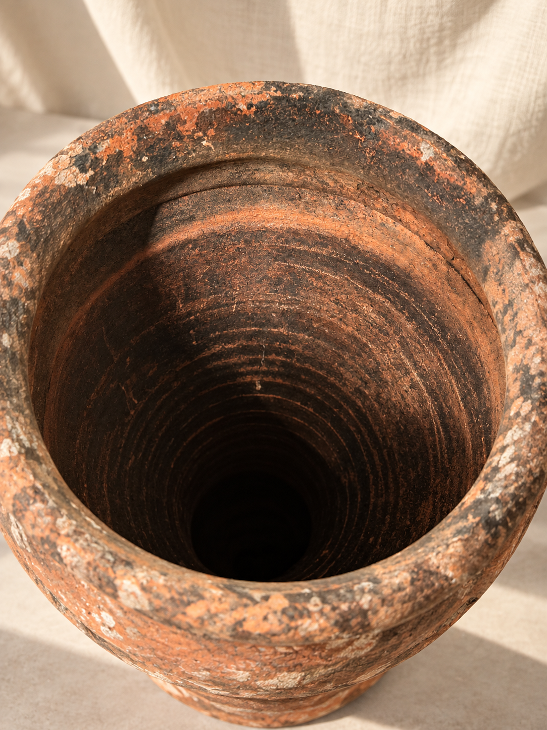 Top view of Mediterranean amphora planter showing wide opening