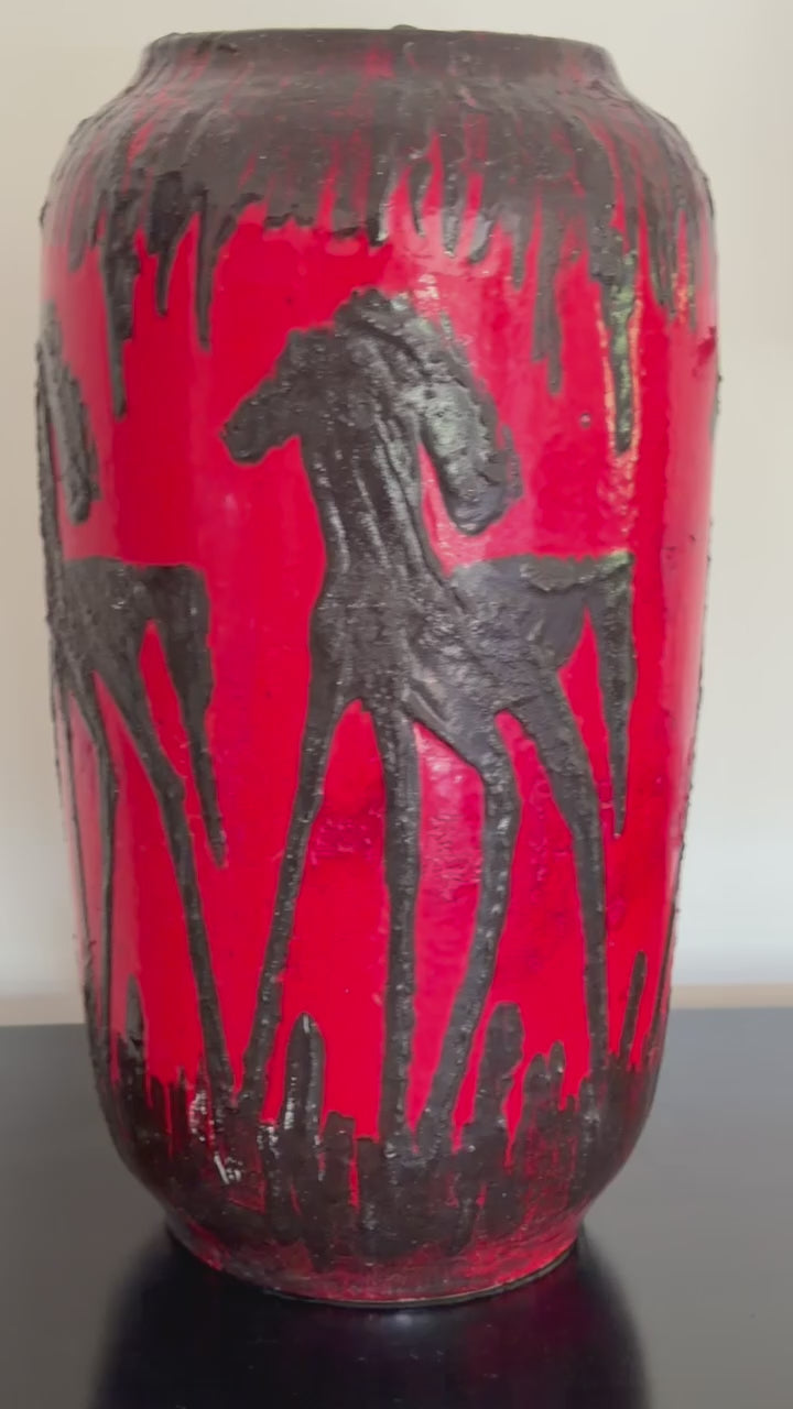 Red Fat Lava Horses Vase by Scheurich, Western Germany, 1960s