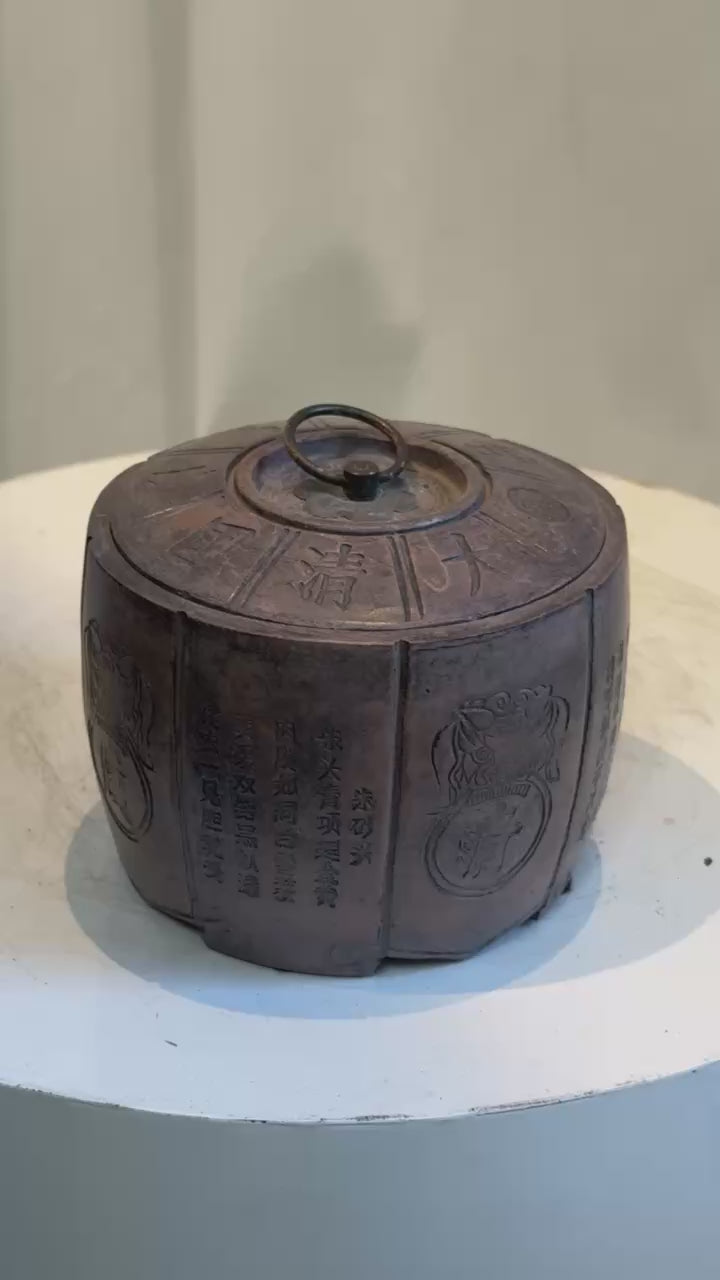 Handcrafted Chinese clay storage jar with lion mask ring handles and aged patina, blending symbolism and artistry from traditional design — Hommes and Gardens, Objects Collection, Landscape Architect, Interior Designer, Outdoor Living, Art, Furniture, Objects, Best Gifts, Nature, Backyard, Yard, Outdoor Decorations, Home Decor, Home Design, Luxury Design.